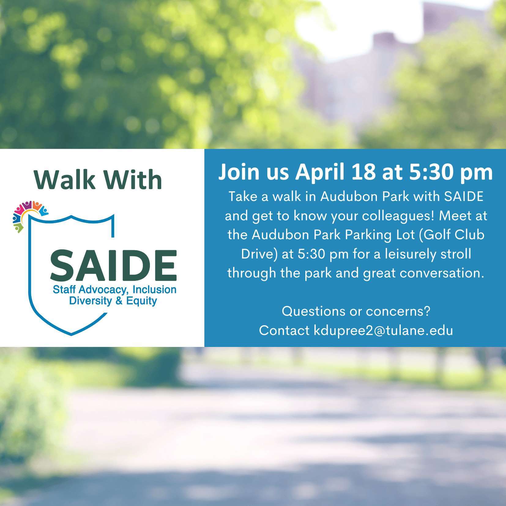 Walk with SAIDE in Audubon Park