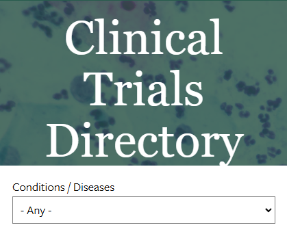screenshot of clinical trials directory on mobile