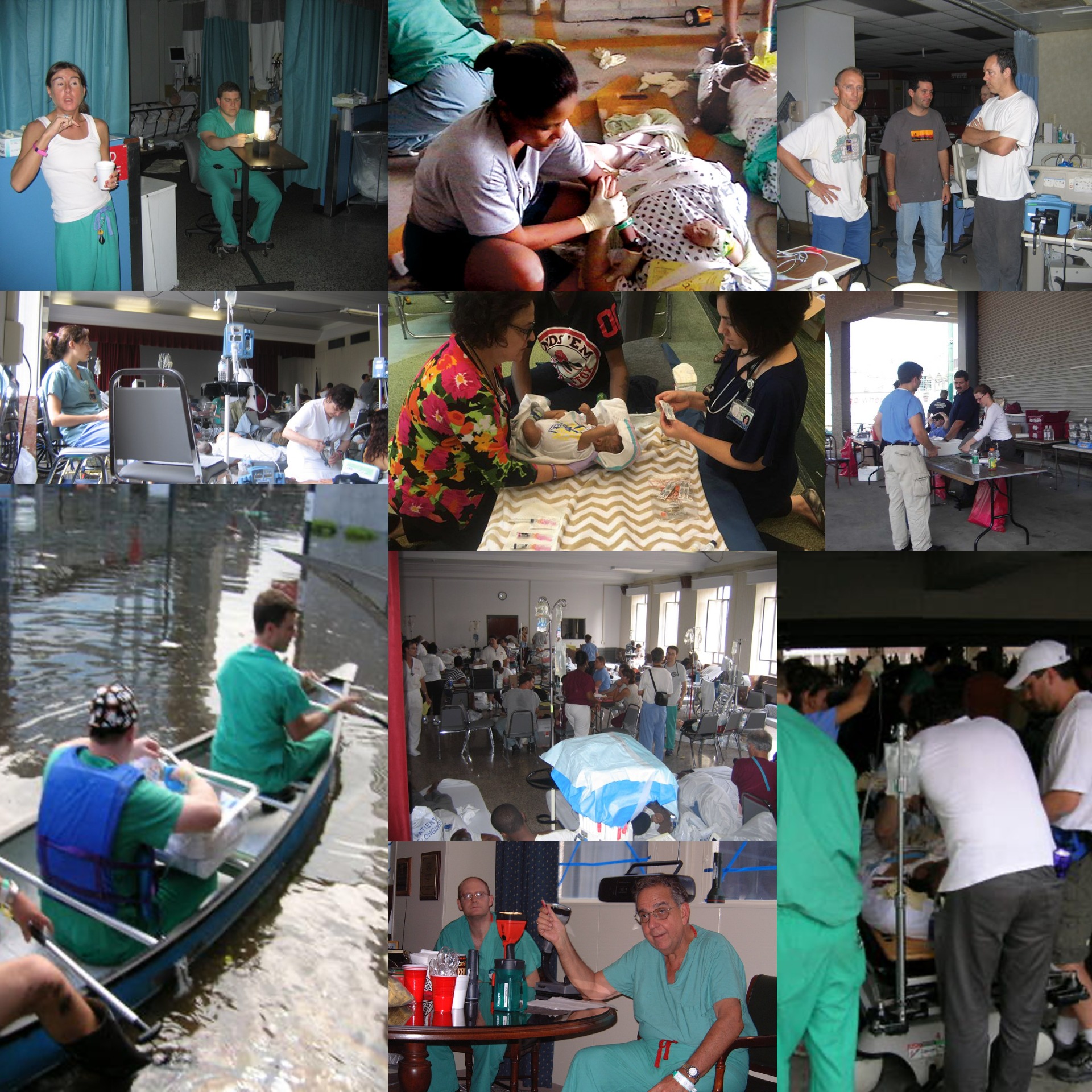a collage of doctors saving lives during Katrina
