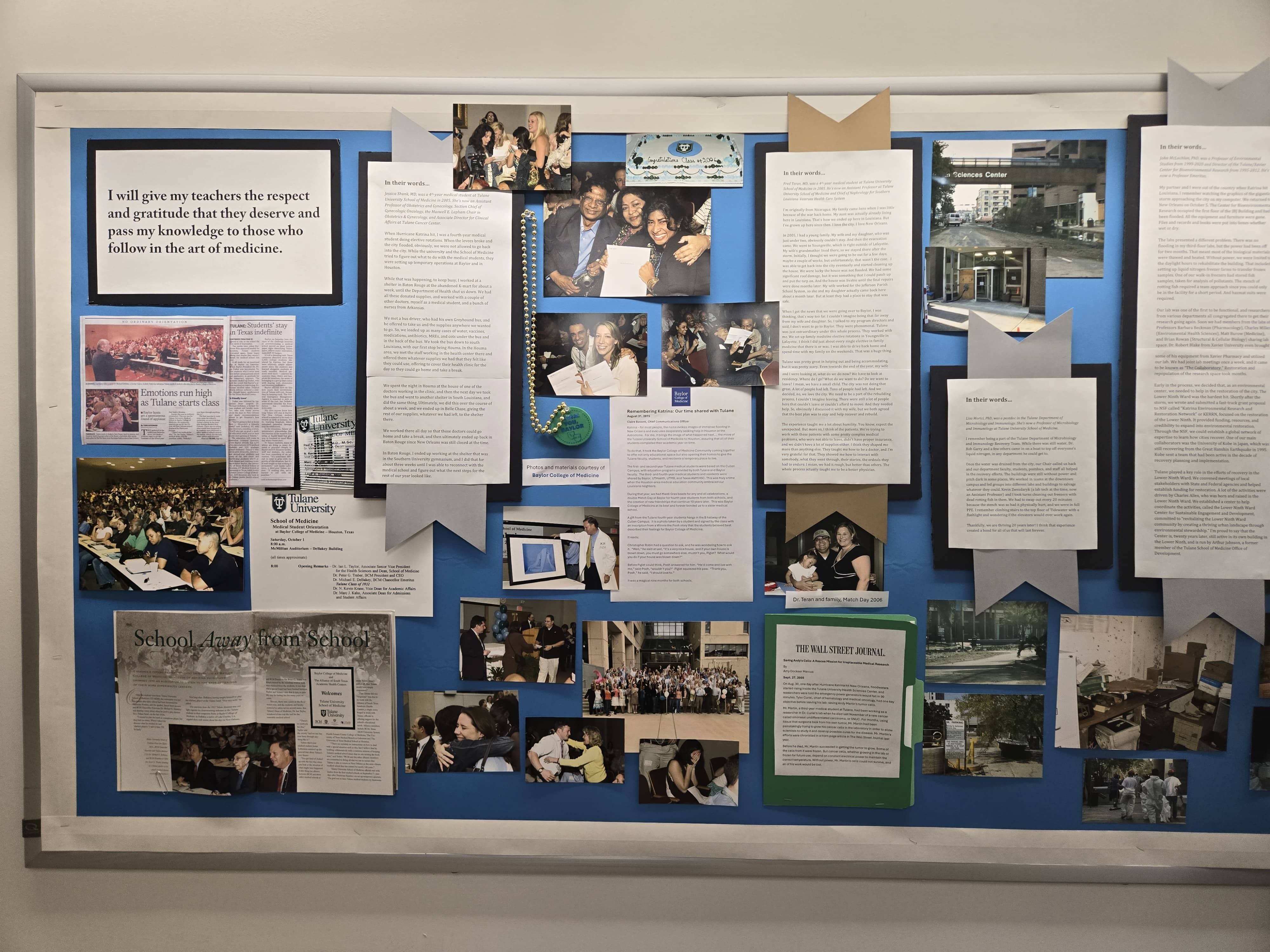 Tulane Medicine honors the 20th anniversary of Katrina with a memorial board display