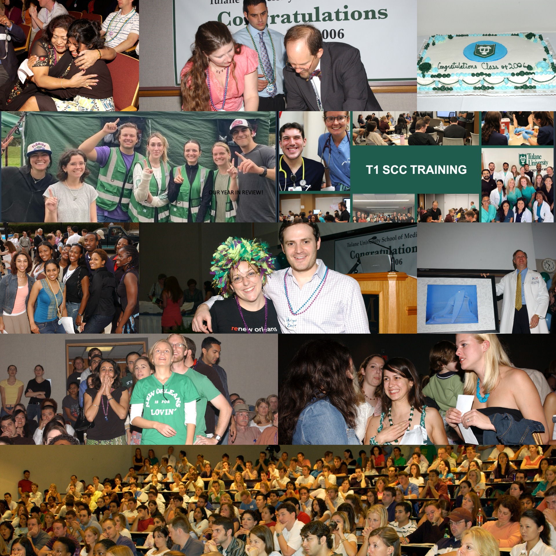 a collage of Tulane students at match day and elsewhere after Hurricane Katrina