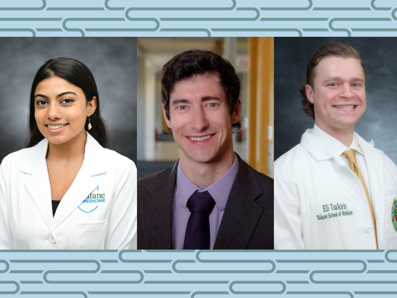 The portraits of three students who were named part of the Tulane 34