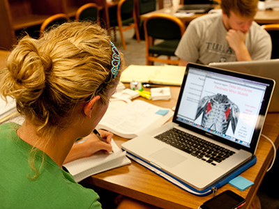 Student studying with their laptop at the library