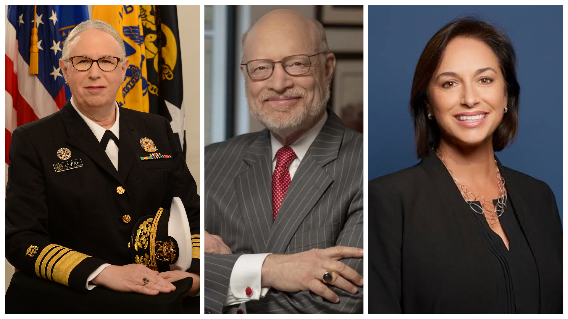 This is a collection of images featuring Admiral Rachel Levine, Chip Kahn and Karen DeSalvo