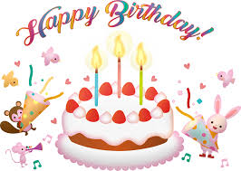 birthday cake with candles & Happy Birthday greetings