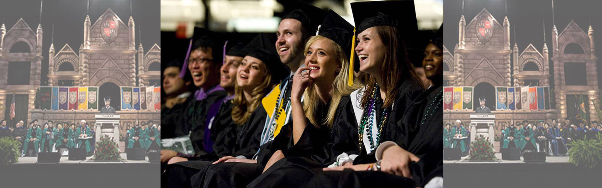 Tulane University graduation stage and students waiting to graduate