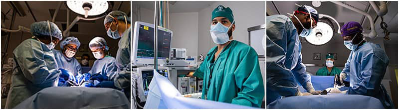 collage banner of 3 surgeons in operating rooms