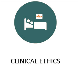 Clinical Ethics logo-illustration of patient in bed
