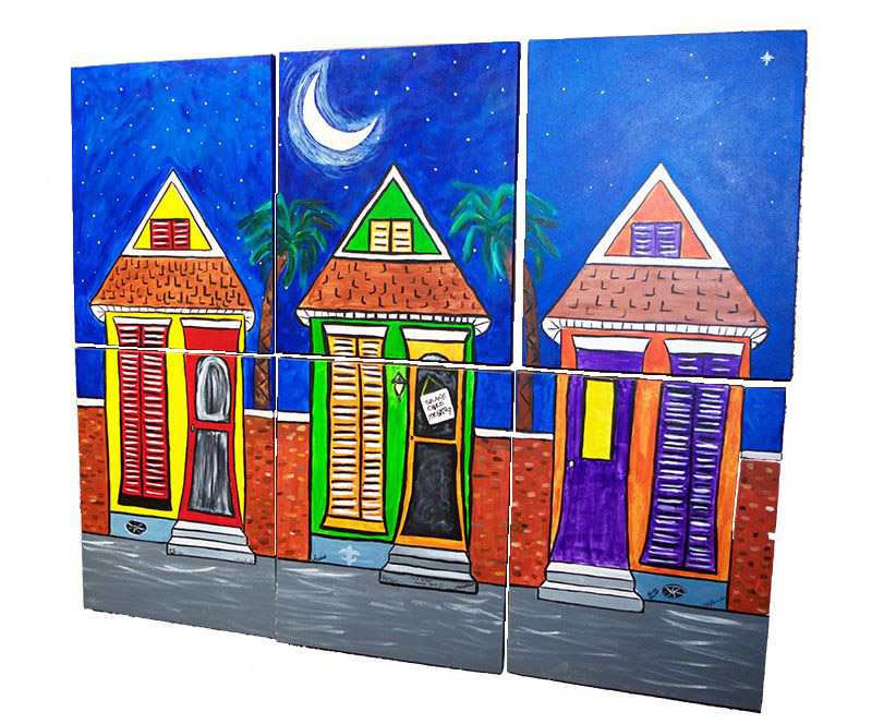 Painting of colorful New Orleans cottages