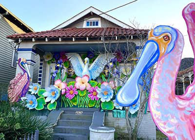 house decorated as a Mardi Gras float
