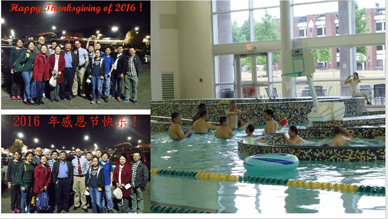 Thanksgiving 2016 group gathering & students in the swimming pool