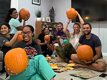 residents with pumpkins