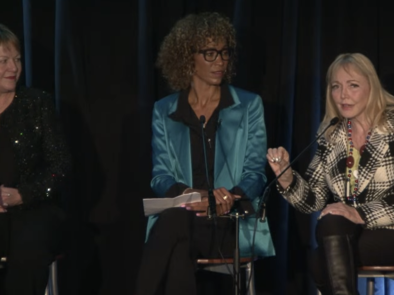 Three women sitting on a panel 