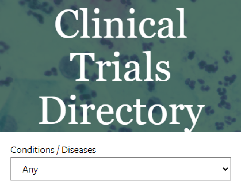 screenshot of clinical trials directory on mobile