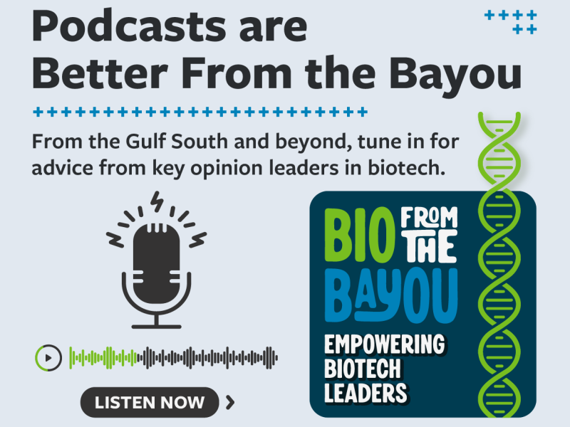 A graphic that says "podcasts are better from the bayou"