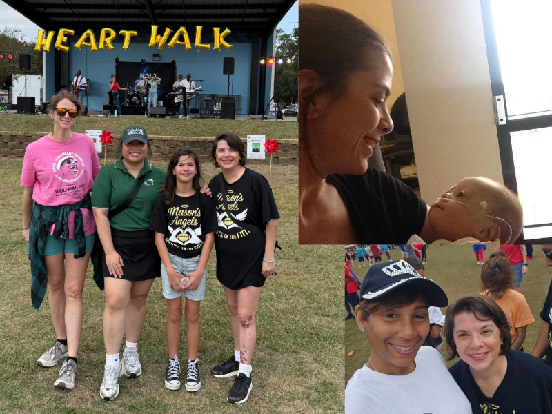 Collage of Heart Walk event participants: and a woman holding a baby.