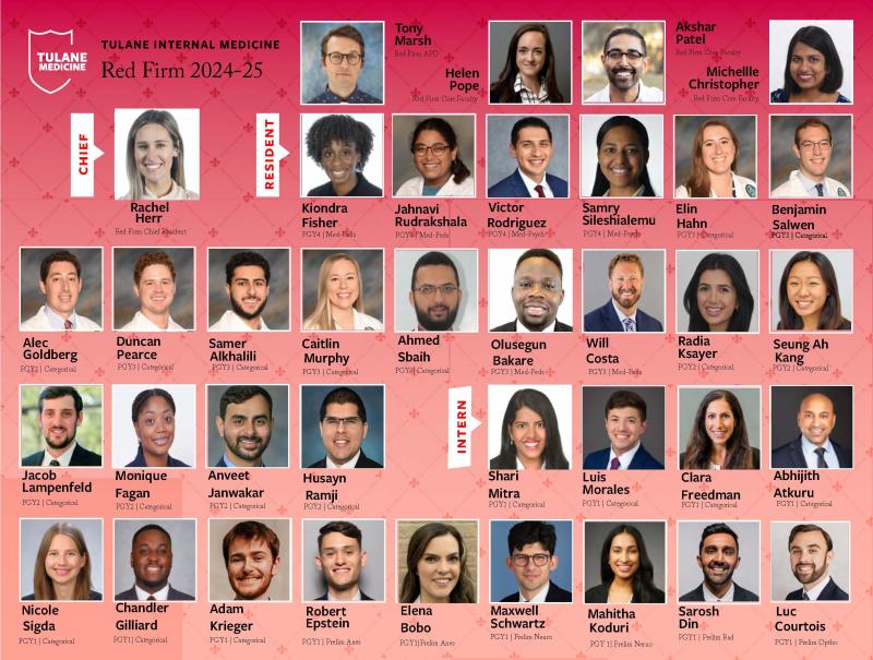 Names and photos of Tulane's IMRP's Red Firm members for AY 2024-2025.