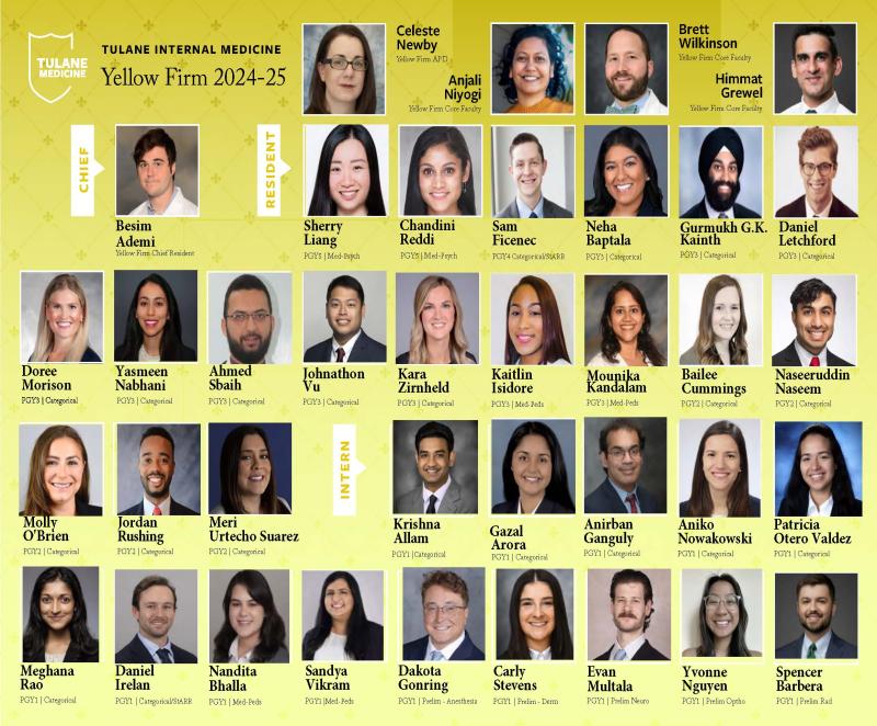 Names and photos of Tulane's IMRP's Yellow Firm members for AY 2024-2025.