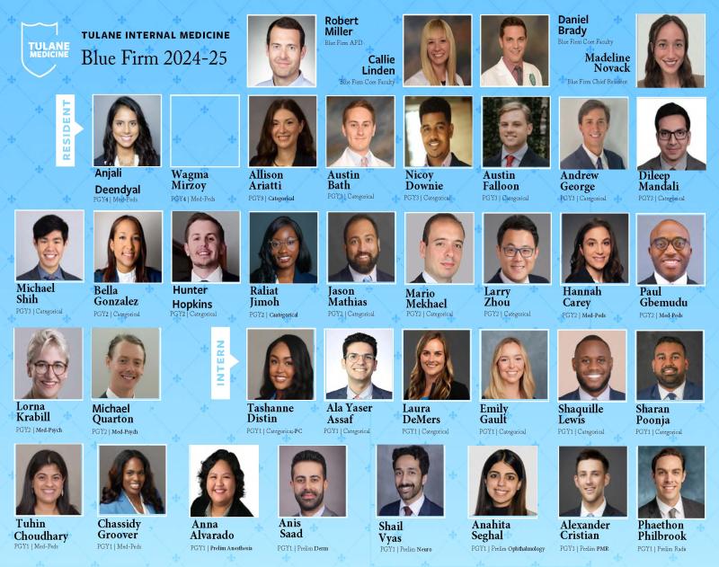 Names and photos of Tulane's IMRP's Blue Firm members for AY 2024-2025.
