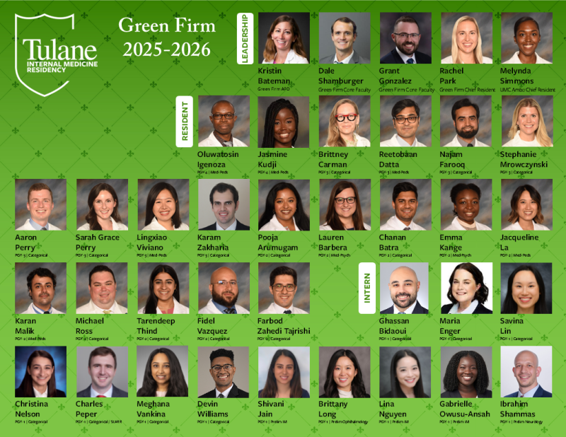 Names and photos of Tulane's IMRP's Green Firm members for AY 2025-2026