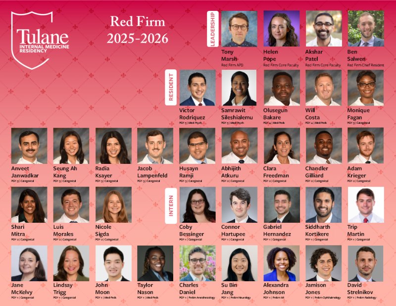 Names and photos of Tulane IMRP's Red Firm members for AY 2025-2026