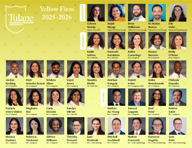 Names and photos of Tulane IMRP's Yellow Firm members for AY 2025-2026