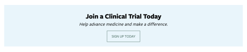 Screenshot of blue call to action box with a headline and a button
