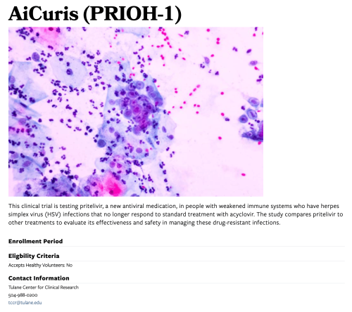 Screenshot of an example title, image of bacteria, a summary text and contact information