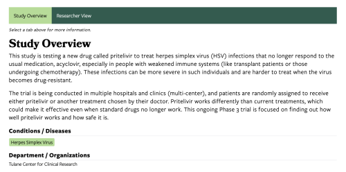 screenshot of the Study overview section that features a green navigation bar and text underneath