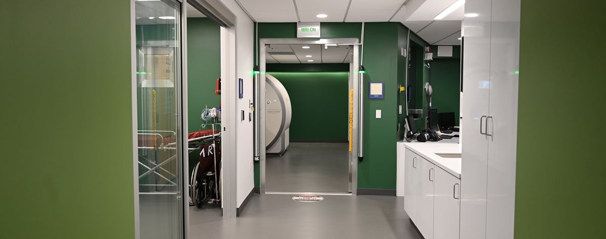 a view of a inner office hallway leading to an MRI machine room in Tulane Advanced Imaging Center