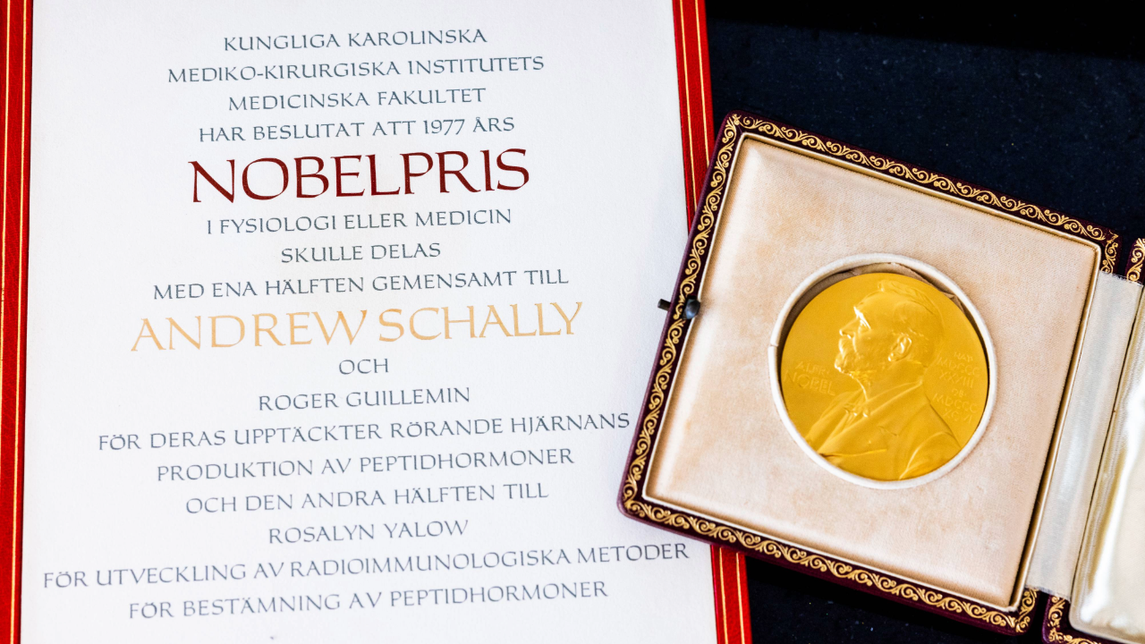 This is a photo of the Nobel Prize given to Dr. Andrew Schally