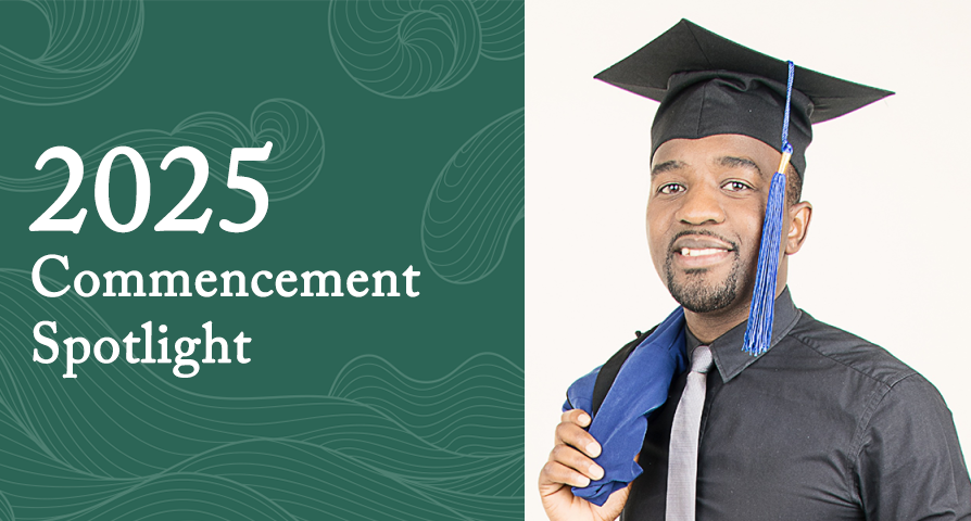 Ferris Munyonho in his graduation cap next to text that reads 2025 commencement spotlight