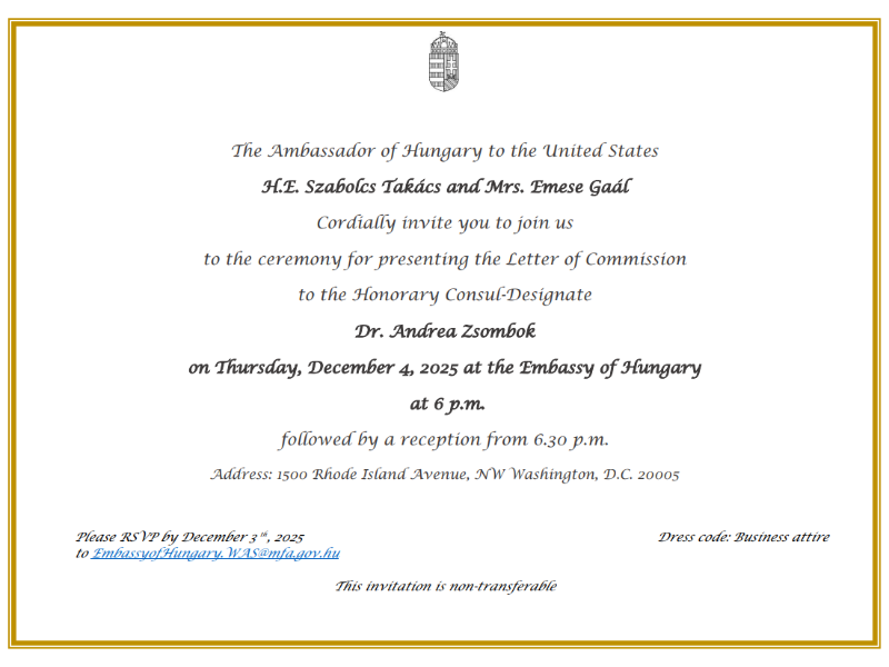 An invitation to a ceremony honoring Dr. Zsombok 