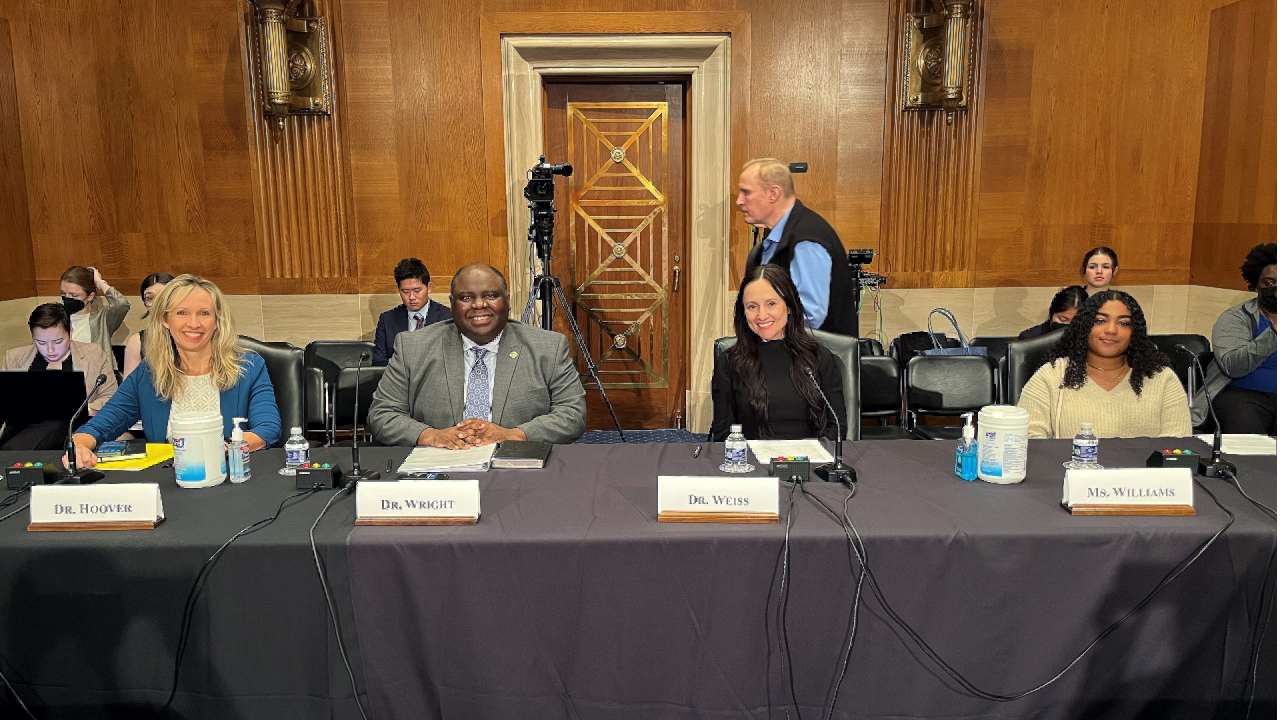 This photo shows a panel of people in at a Senate subcommittee hearing.